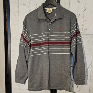 Gray and Red Striped Polo Shirt